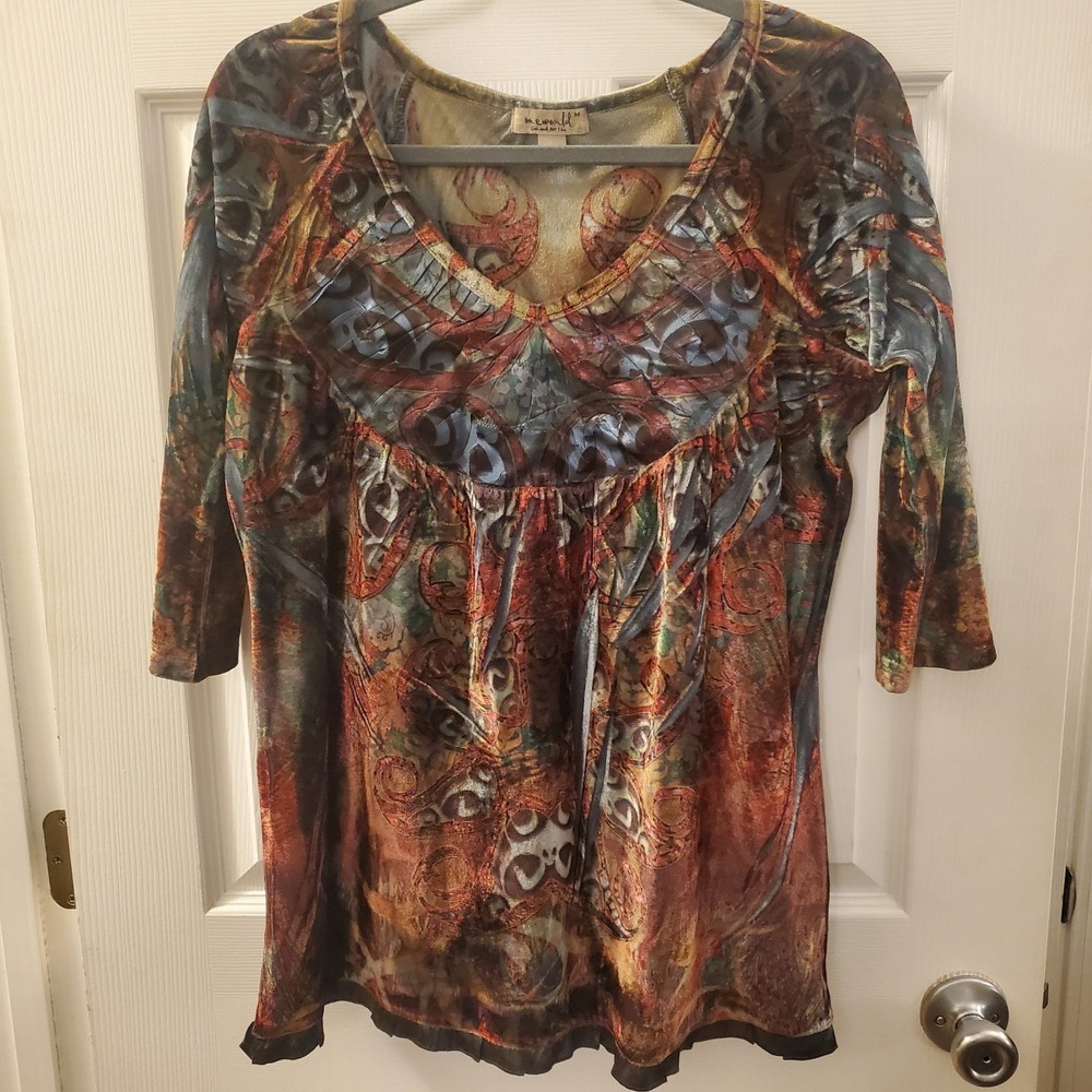 Velour Top 3/4 slv M Earth tone Boho Fairy Grunge Unique Whimsigoth Bohemian Y2K